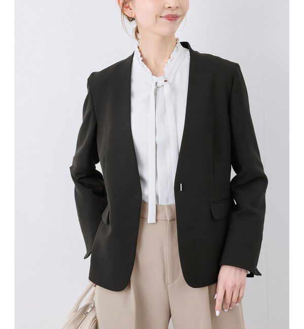 Rope&rsquo;Picnic「【360&deg;ウルトラストレッチ】UVカット・花粉ガード/ノーラペルジャケット/セットアップ対応」|ノーカラージャケット|