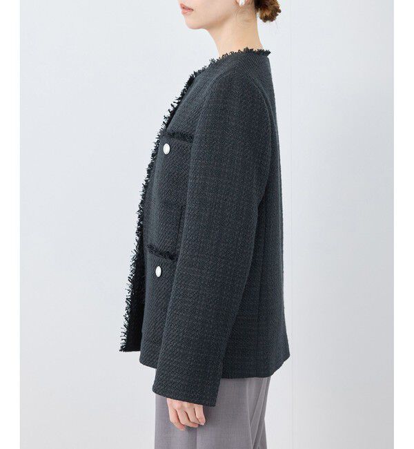 Rope&rsquo;Picnic「セレモニー・通勤対応/ツイードジャケット/リンクコーデ」|ノーカラージャケット|