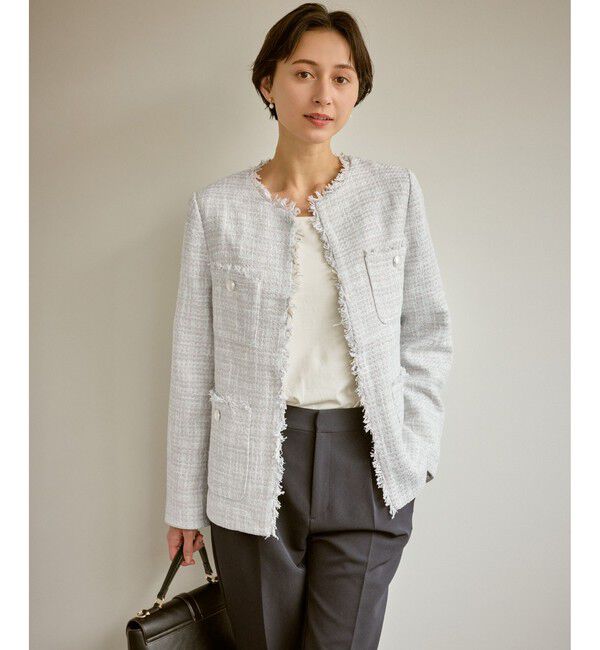 Rope&rsquo;Picnic「セレモニー・通勤対応/ツイードジャケット/リンクコーデ」|ノーカラージャケット|