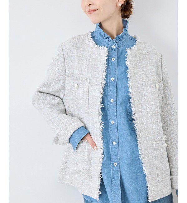 Rope&rsquo;Picnic「セレモニー・通勤対応/ツイードジャケット/リンクコーデ」|ノーカラージャケット|