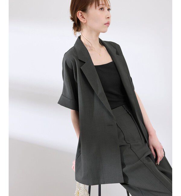 Rope&rsquo;Picnic「【接触冷感・UVカット・速乾】【リネンライク・シリーズ】シアーハーフスリーブジャケット/セットアップ」|テーラードジャケット|