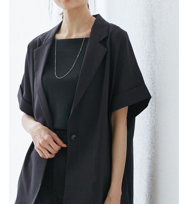 Rope&rsquo;Picnic「【接触冷感・UVカット・速乾】【リネンライク・シリーズ】シアーハーフスリーブジャケット/セットアップ」|テーラードジャケット|