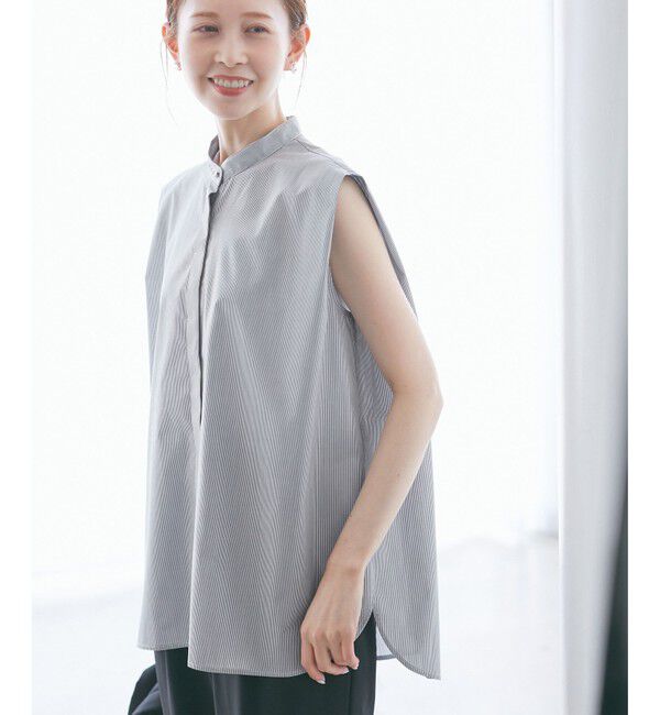 Rope&rsquo;Picnic「【UVカット・接触冷感・イージーケア】バンドカラーノースリーブシャツ/通勤対応」|シャツ・ブラウス|