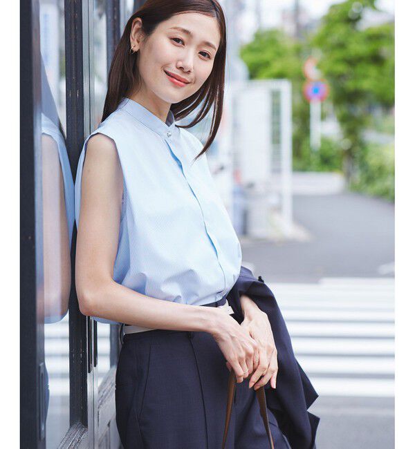 Rope&rsquo;Picnic「【UVカット・接触冷感・イージーケア】バンドカラーノースリーブシャツ/通勤対応」|シャツ・ブラウス|