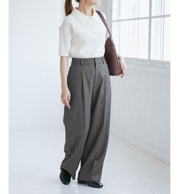 Rope&rsquo;Picnic「【低身長・小柄さんサイズ】レディハンサムシリーズ ウールライクウエストタックセミワイドパンツ」|スラックス|