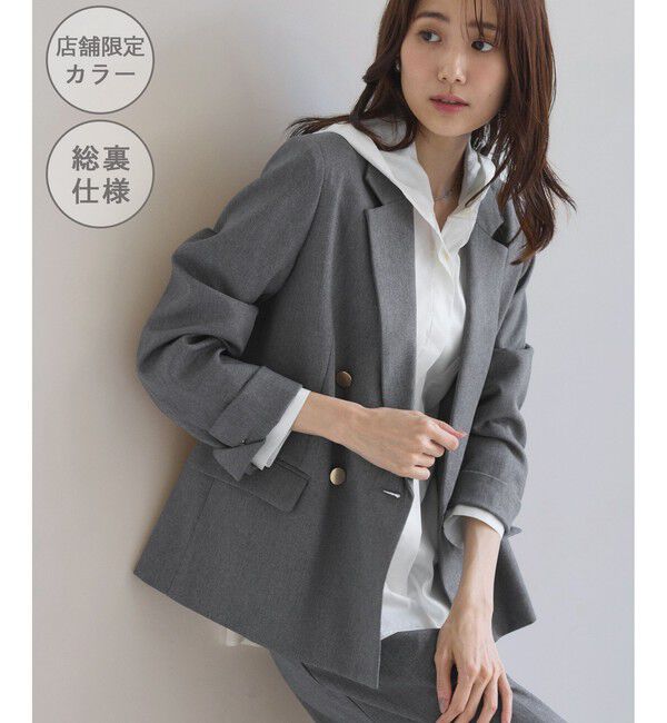 Rope&rsquo;Picnic「レディハンサムシリーズ ウールライク金ボタンジャケット(総裏地)/セットアップ対応」|テーラードジャケット|グレー(07)
