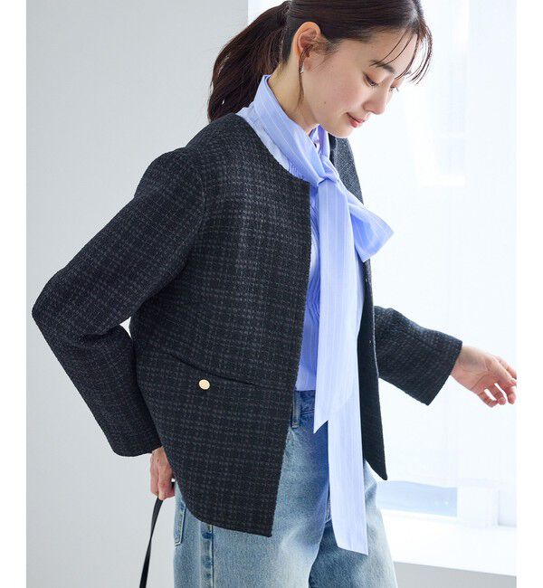 Rope&rsquo;Picnic「【WEB限定カラー】ツイードフレアジャケット/入卒式・セレモニー対応・リンクコーデ」|ノーカラージャケット|ネイビー(40)