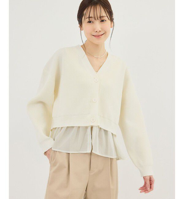 Rope&rsquo;Picnic「異素材ドッキングニットカーディガン/イージーケア」|カーディガン|
