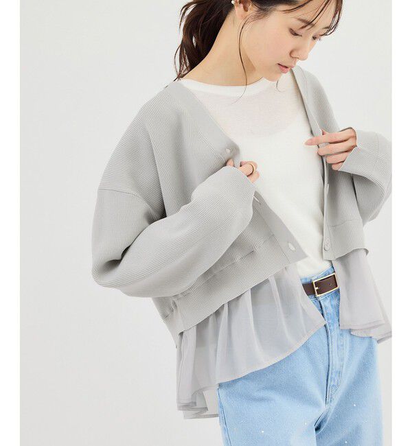 Rope&rsquo;Picnic「異素材ドッキングニットカーディガン/イージーケア」|カーディガン|ライトグレー(08)
