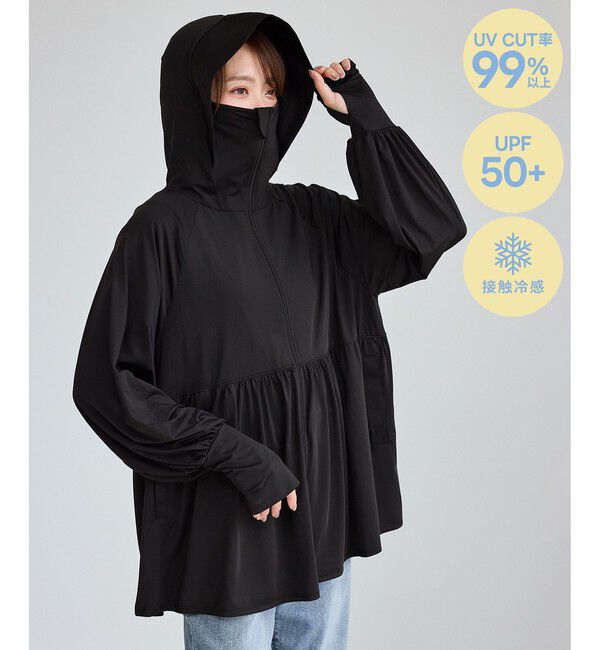 ROPE PICNIC PASSAGE「【WEB限定カラー】絶対焼けたくないUVパーカー/UVカット・接触冷感」|パーカー|ブラック(01)