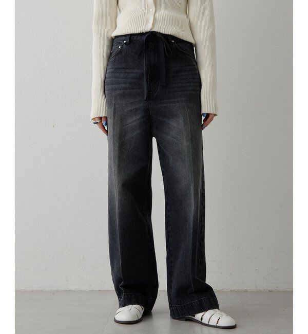  「センタープレスブラックデニムパンツ」|デニム|ブラック