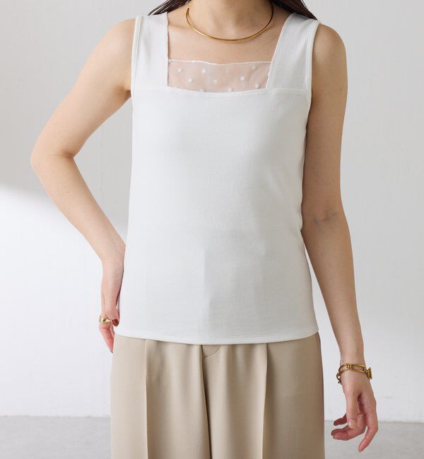  「 シアー切り替えスクエアタンクトップ」|Tシャツ・カットソー|