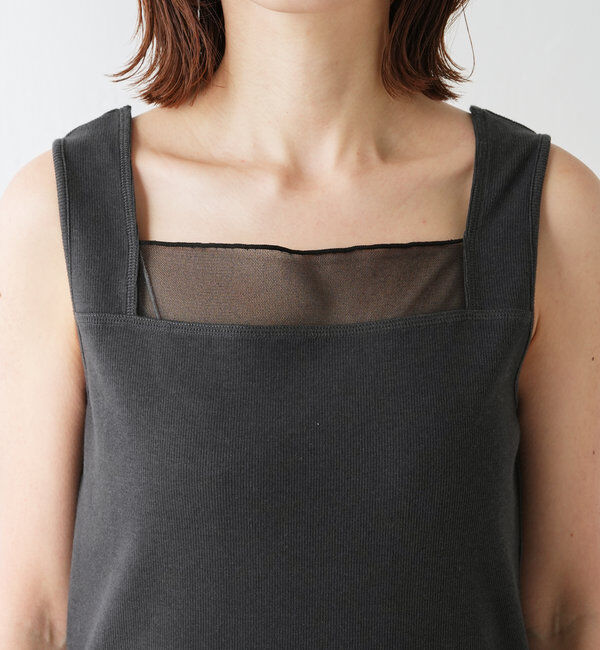  「 シアー切り替えスクエアタンクトップ」|Tシャツ・カットソー|