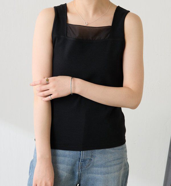  「 シアー切り替えスクエアタンクトップ」|Tシャツ・カットソー|