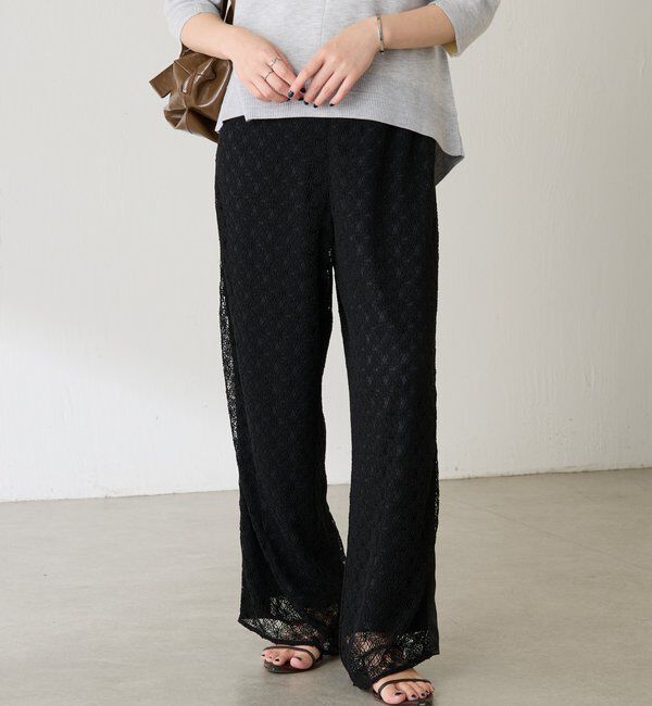  「レースワイドパンツ」|チノ|ブラック