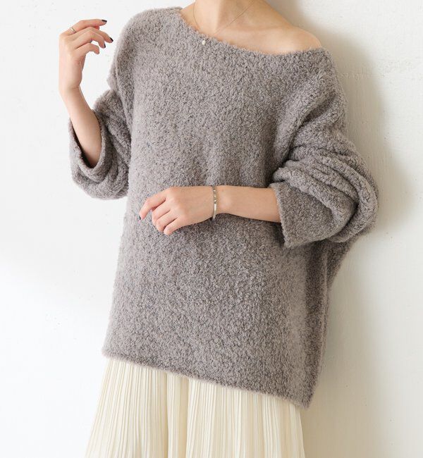  「【マルチに着れる】ウールブレンドモールオーバーニット」|ニット・セーター|チャコールグレー