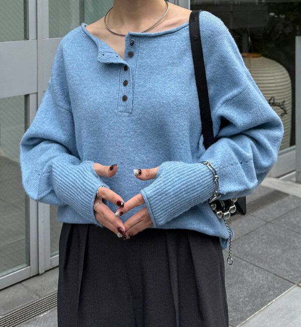  「2WAYヘンリーネックニット」|ニット・セーター|ブルー