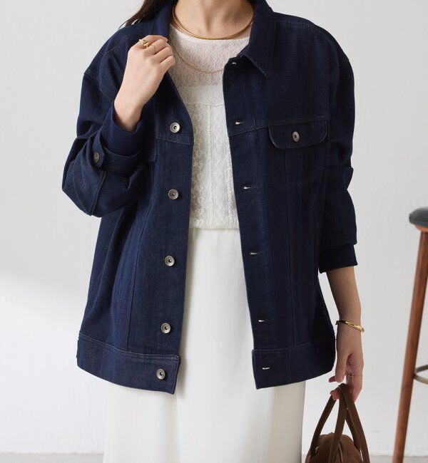  「Q.anos ストレッチリブデニムジャケット」|デニムジャケット|