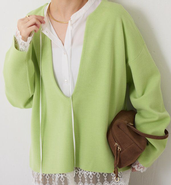  「Vネックバスクニット」|ニット・セーター|グリーン