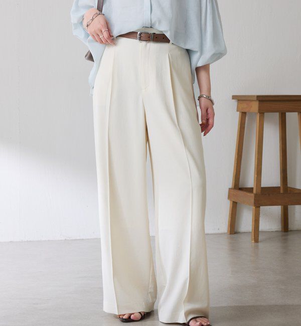  「《マイナス3kg見え/サイズ展開豊富》ジャージワイドパンツ」|スラックス|オフホワイト