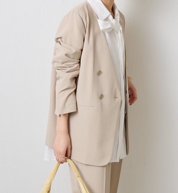  「《自宅で洗える》ジャージノーカラーダブルジャケット/セレモニー」|スーツ|