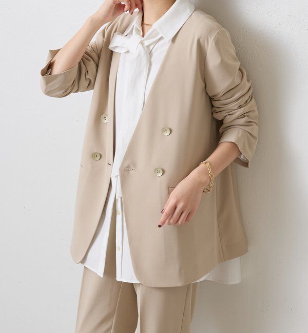  「《自宅で洗える》ジャージノーカラーダブルジャケット/セレモニー」|スーツ|