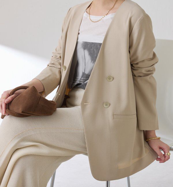  「《自宅で洗える》ジャージノーカラーダブルジャケット/セレモニー」|スーツ|