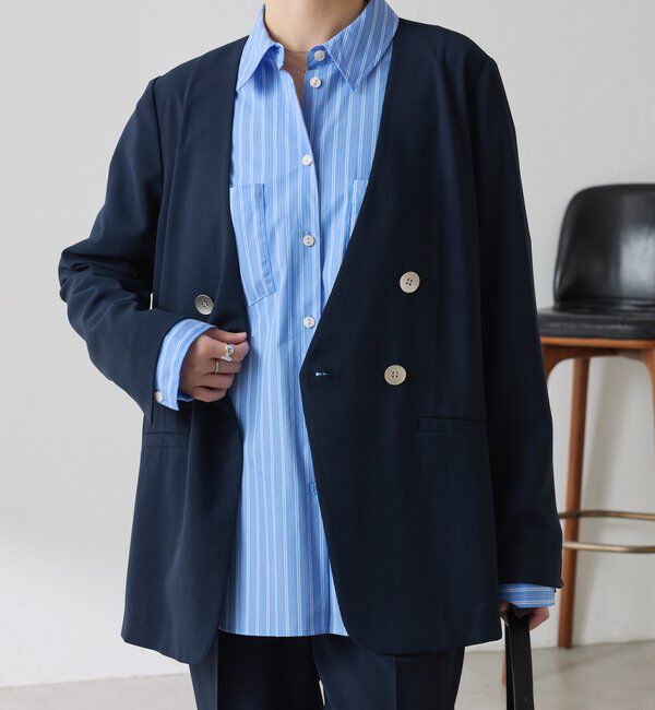  「《自宅で洗える》ジャージノーカラーダブルジャケット/セレモニー」|スーツ|