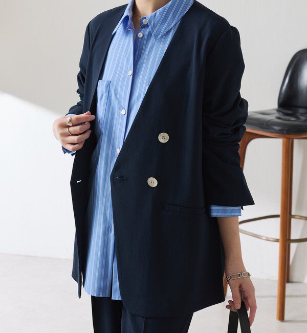  「《自宅で洗える》ジャージノーカラーダブルジャケット/セレモニー」|スーツ|