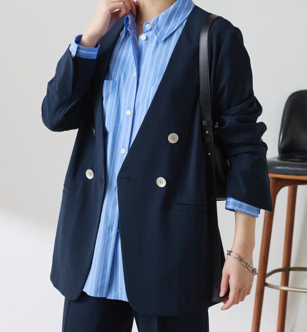  「《自宅で洗える》ジャージノーカラーダブルジャケット/セレモニー」|スーツ|