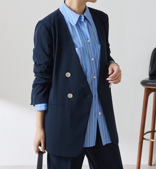  「《自宅で洗える》ジャージノーカラーダブルジャケット/セレモニー」|スーツ|