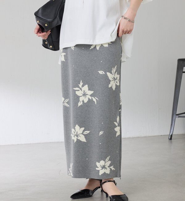  「フラワーニットジャガードスカート」|スカート|グレー