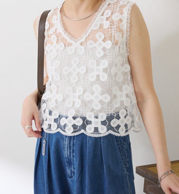 「【＋１アイテム】モチーフレース2WAYベスト」|シャツ・ブラウス|ホワイト