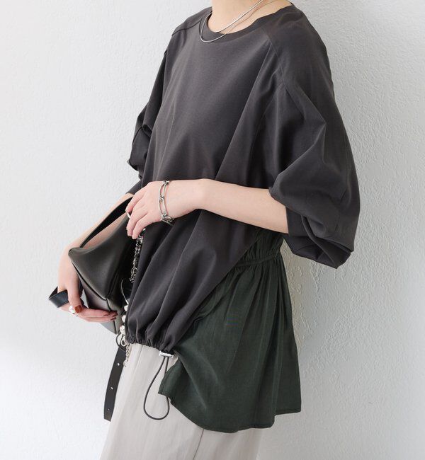  「ドッキング裾ドロストカットソー」|Tシャツ・カットソー|チャコールグレー