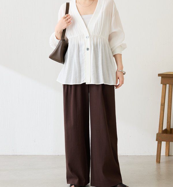  「《1枚で着映える》ギャザー切替シャツカーディガン」|シャツ・ブラウス|