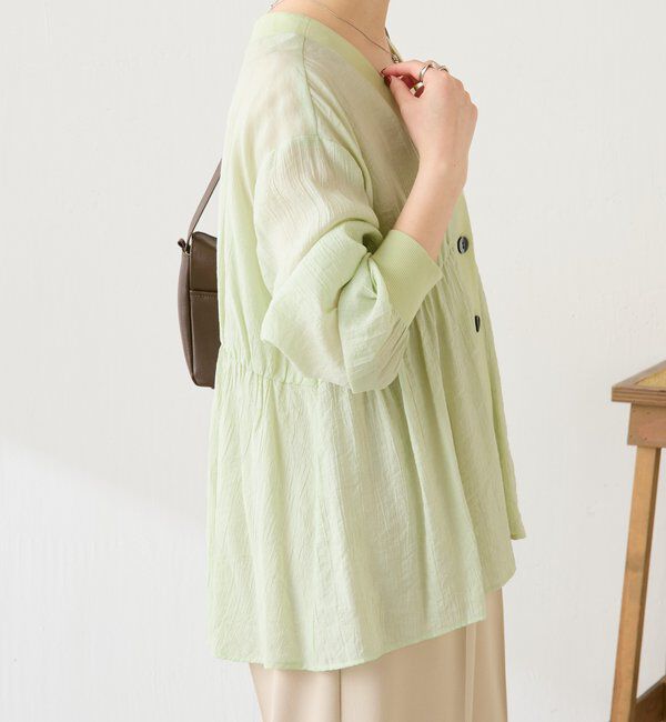  「《1枚で着映える》ギャザー切替シャツカーディガン」|シャツ・ブラウス|