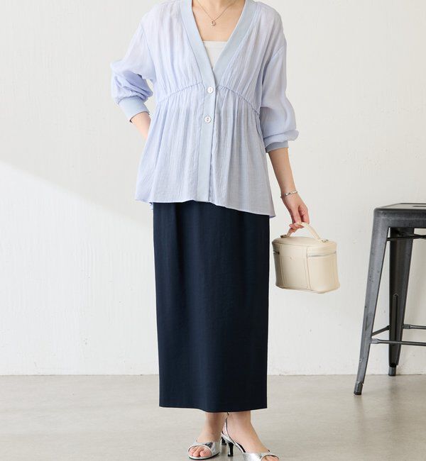  「《1枚で着映える》ギャザー切替シャツカーディガン」|シャツ・ブラウス|