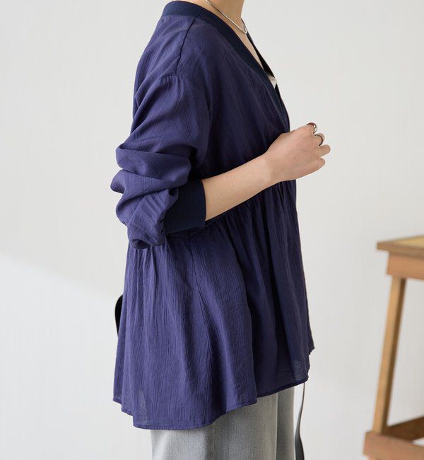  「《1枚で着映える》ギャザー切替シャツカーディガン」|シャツ・ブラウス|