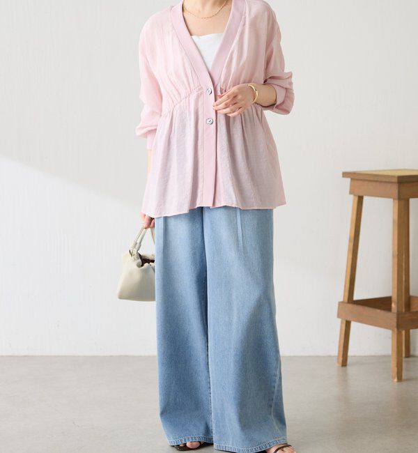  「《1枚で着映える》ギャザー切替シャツカーディガン」|シャツ・ブラウス|