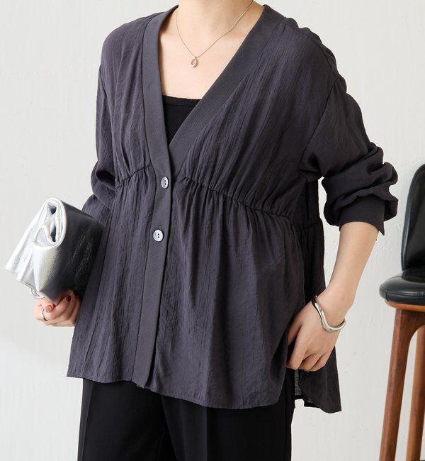  「《1枚で着映える》ギャザー切替シャツカーディガン」|シャツ・ブラウス|