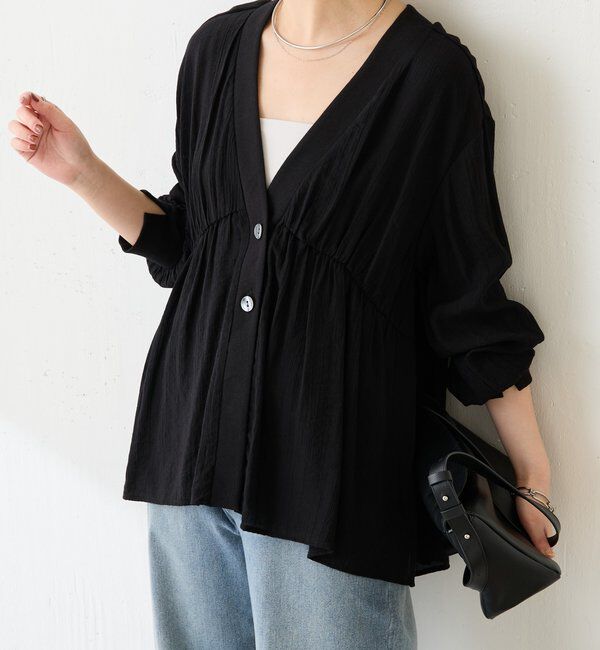  「《1枚で着映える》ギャザー切替シャツカーディガン」|シャツ・ブラウス|