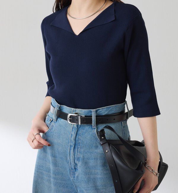  「ハーフスリーブコンパクトニット」|ニット・セーター|ネイビー