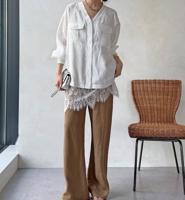  「【WEB限定】ノーカラーブルゾンライクシャツ」|シャツ・ブラウス|