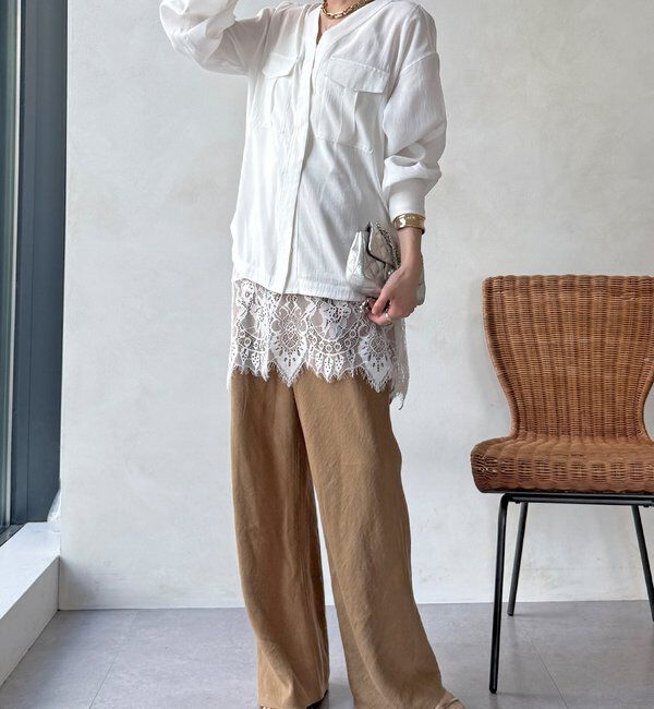  「【WEB限定】ノーカラーブルゾンライクシャツ」|シャツ・ブラウス|