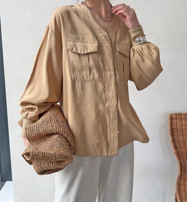  「【WEB限定】ノーカラーブルゾンライクシャツ」|シャツ・ブラウス|