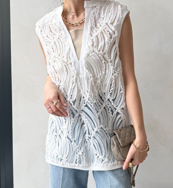  「【WEB限定】ジャガードチュニックベスト」|ブルゾン・スタジャン|オフホワイト