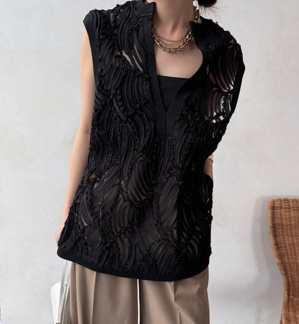  「【WEB限定】ジャガードチュニックベスト」|ブルゾン・スタジャン|