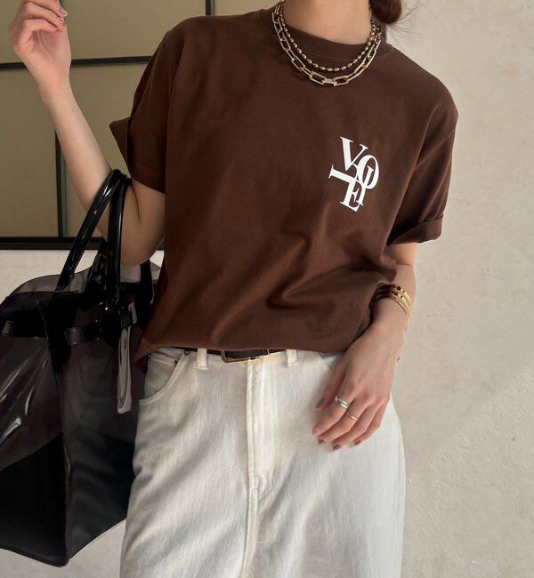  「voileワンポイントフロッキーロゴTEE」|Tシャツ・カットソー|ブラウン