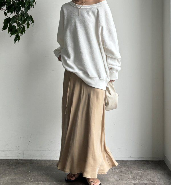  「ベルト付キュプラ混サテンスカート」|スカート|