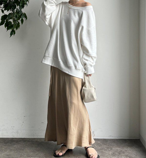  「ベルト付キュプラ混サテンスカート」|スカート|